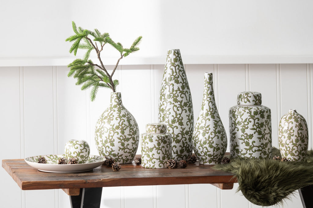 J-Line decoratie Bord Yezi - porselein - groen/wit