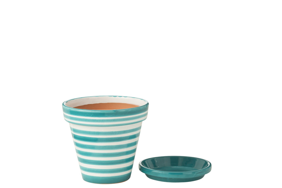 J-Line bloempot Granada Stripes - keramiek - aqua - medium - Ø 27 cm