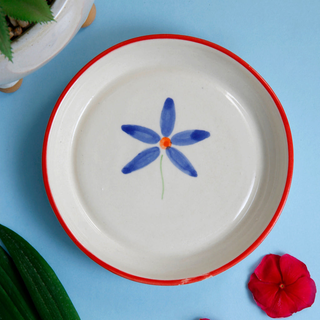 Blue Bloom Bord – Keramisch serviesgoed – Handgeschilderd bloemmotief – 5 inch