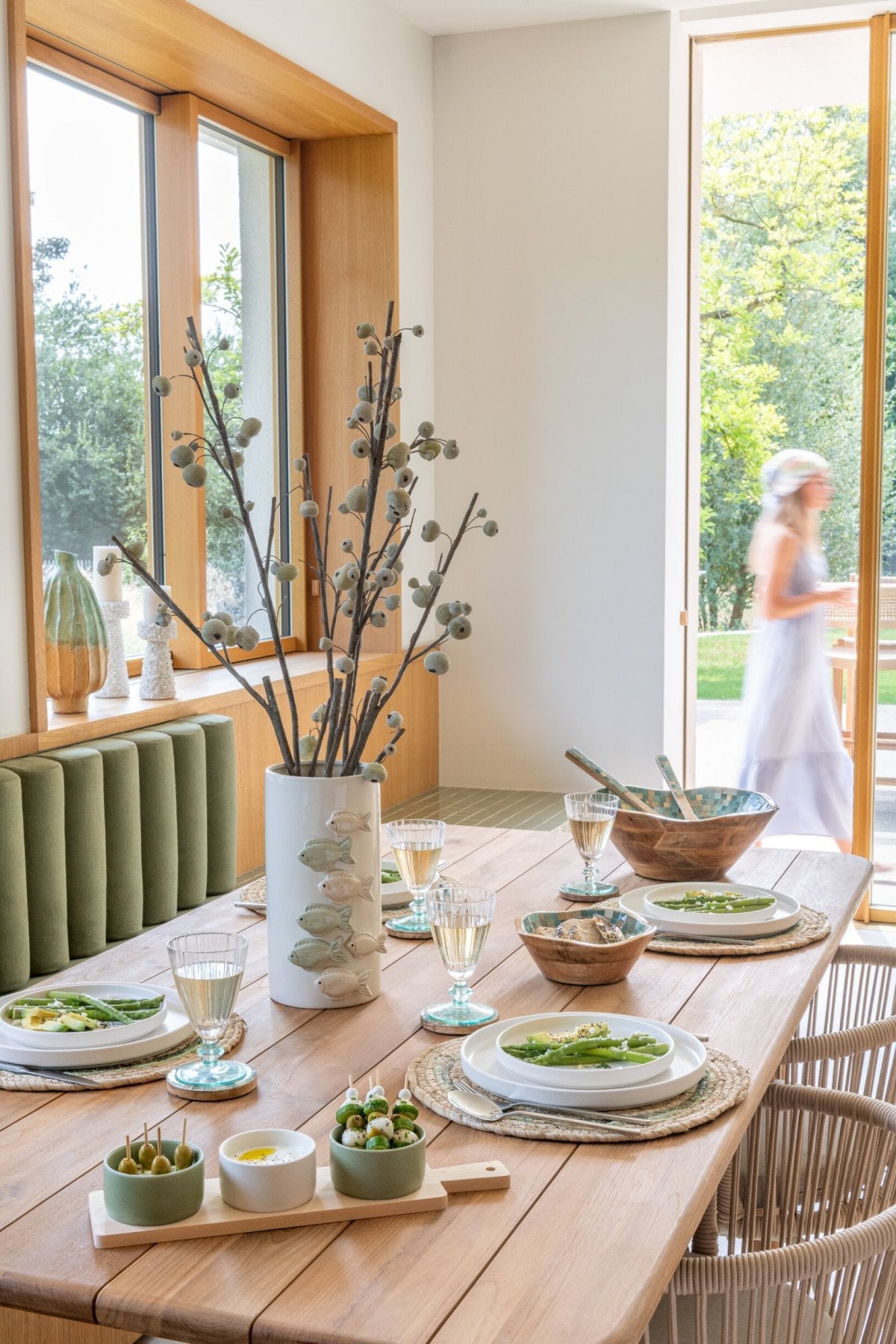 J-Line Tapasservies 3 Sets + Houten Schaal In Doos Groen/Wit