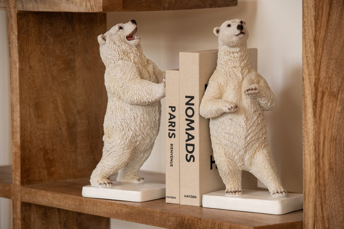 J-Line Boekensteunen beer - polyresin - wit - set van 2