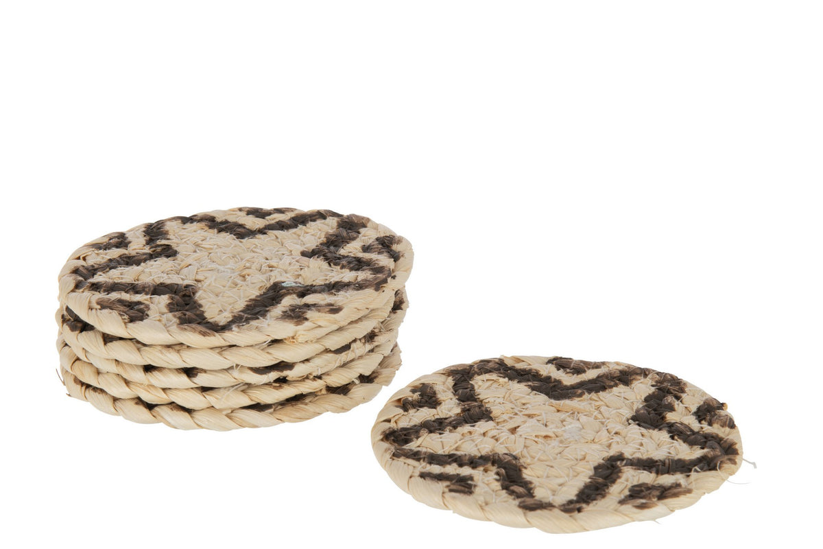 J-Line onderzetter Rond Ster - jute - naturel/bruin - 6 stuks
