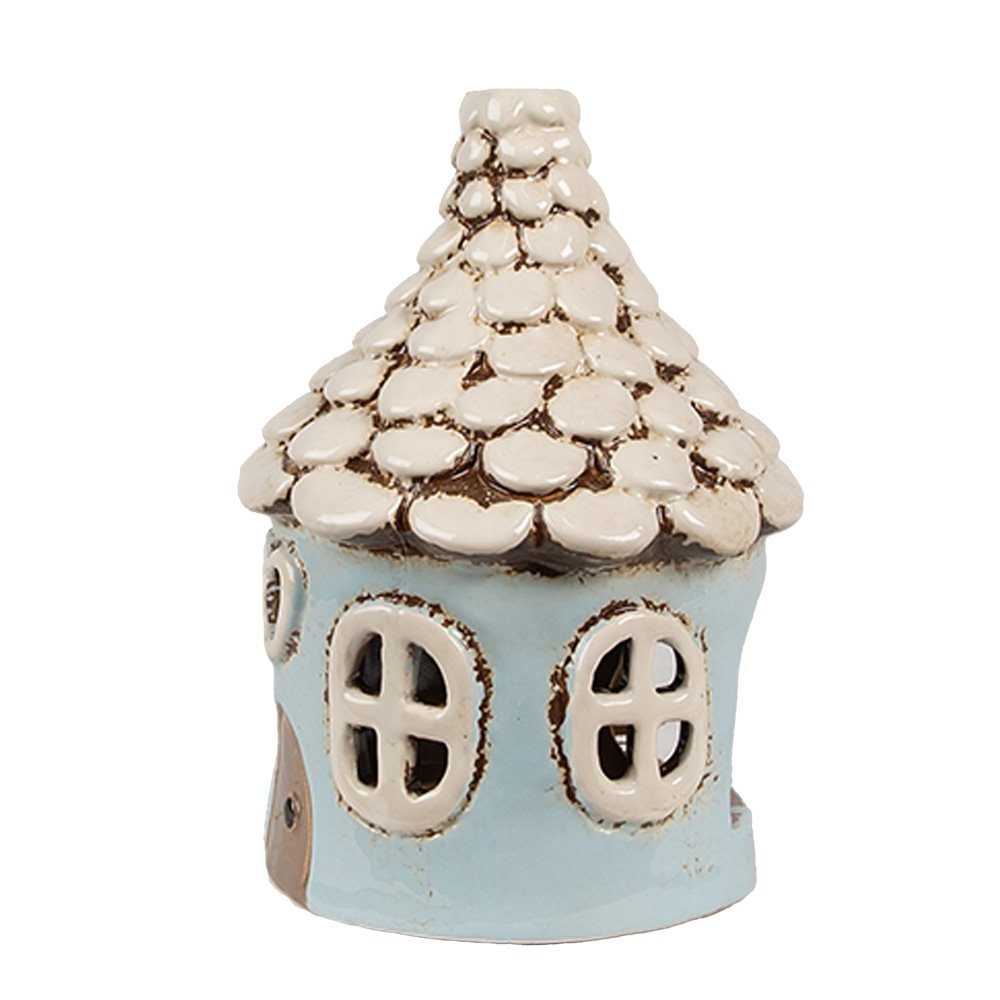 Waxinelichthouder Huis Ø 11x15 cm Blauw Keramiek Theelichthouder