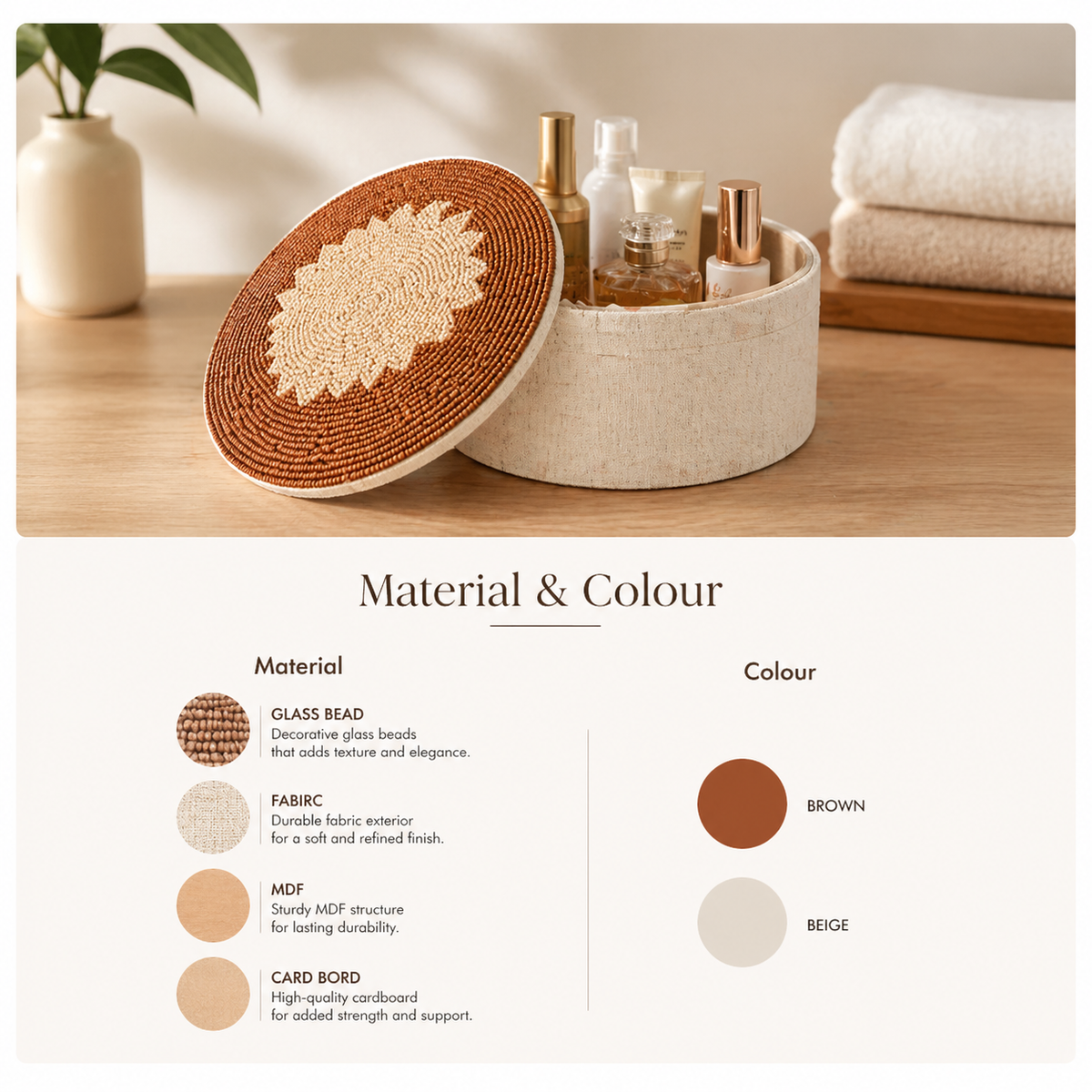 Decoratieve opbergdoos – Amber Elegance Ovale souvenirdoos met kralen – 7×5 inch