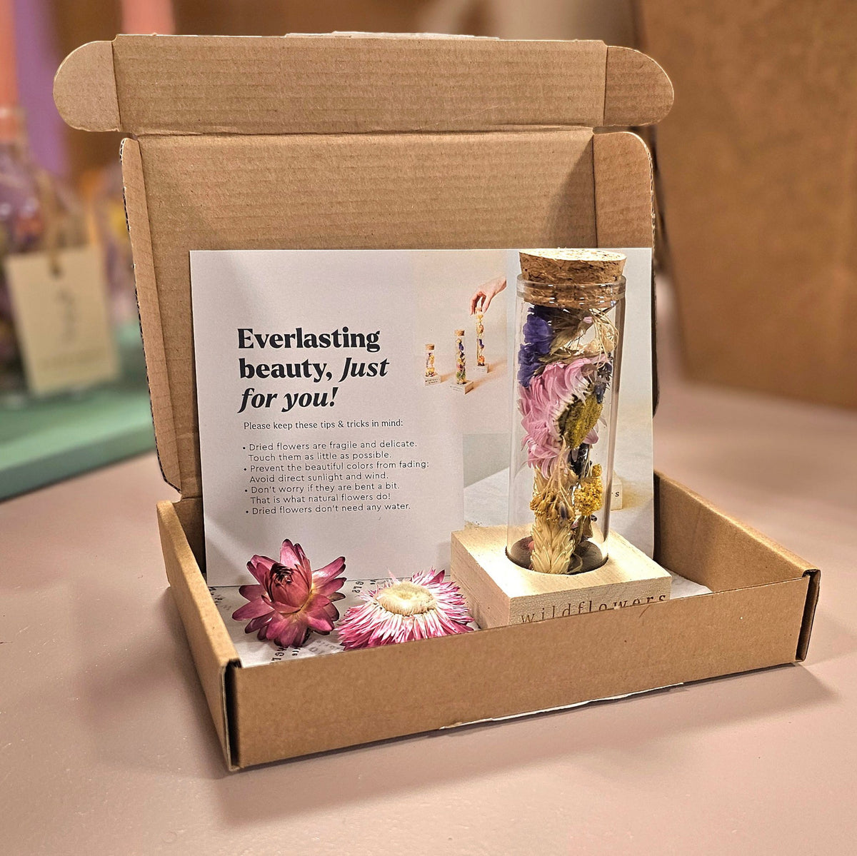 Geschenkdoos - Gedroogde Bloemen - Boodschap in een Doosje - Klein