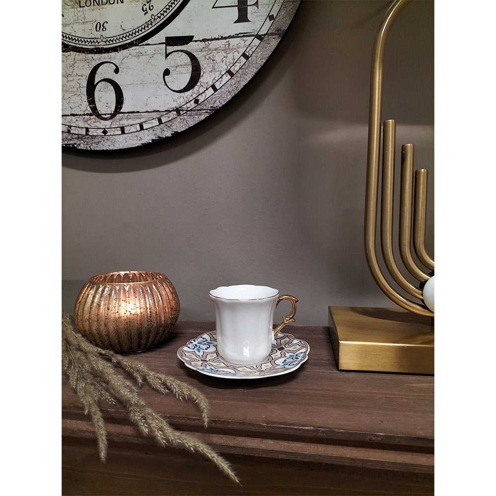 Kop en Schotel 95 ml Wit Beige Porselein Servies