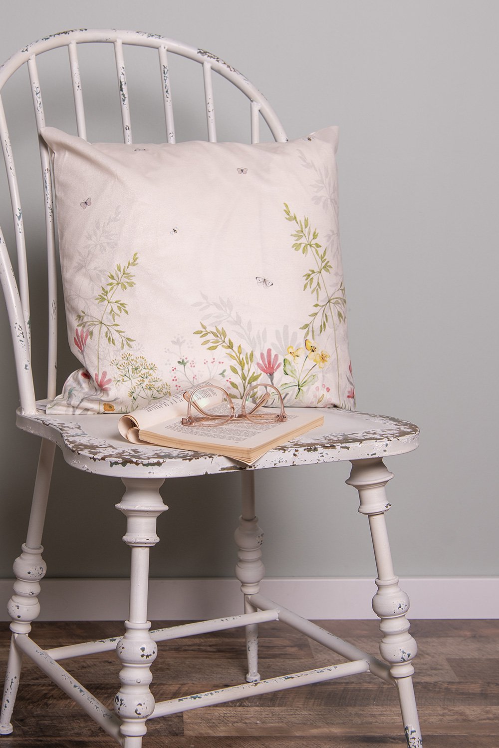 Kussenhoes 45x45 cm Beige Groen Polyester Bloemen Sierkussenhoes
