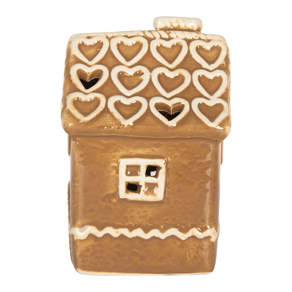 Gingerbread house met LED 7x7x11 cm Bruin Keramiek