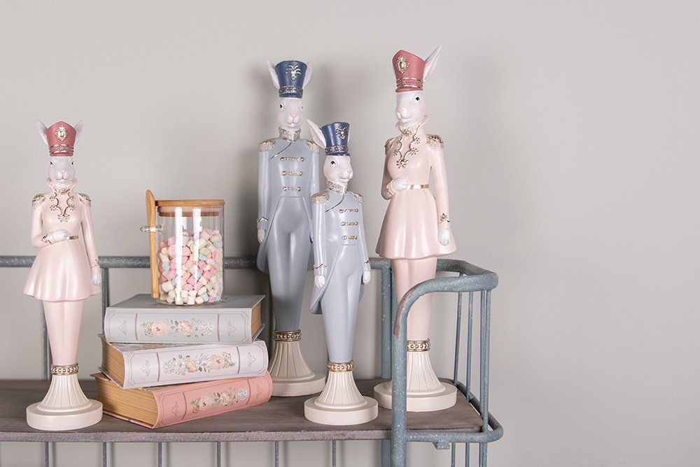 Decoratie Beeld Konijn 44 cm Wit Roze Kunststof
