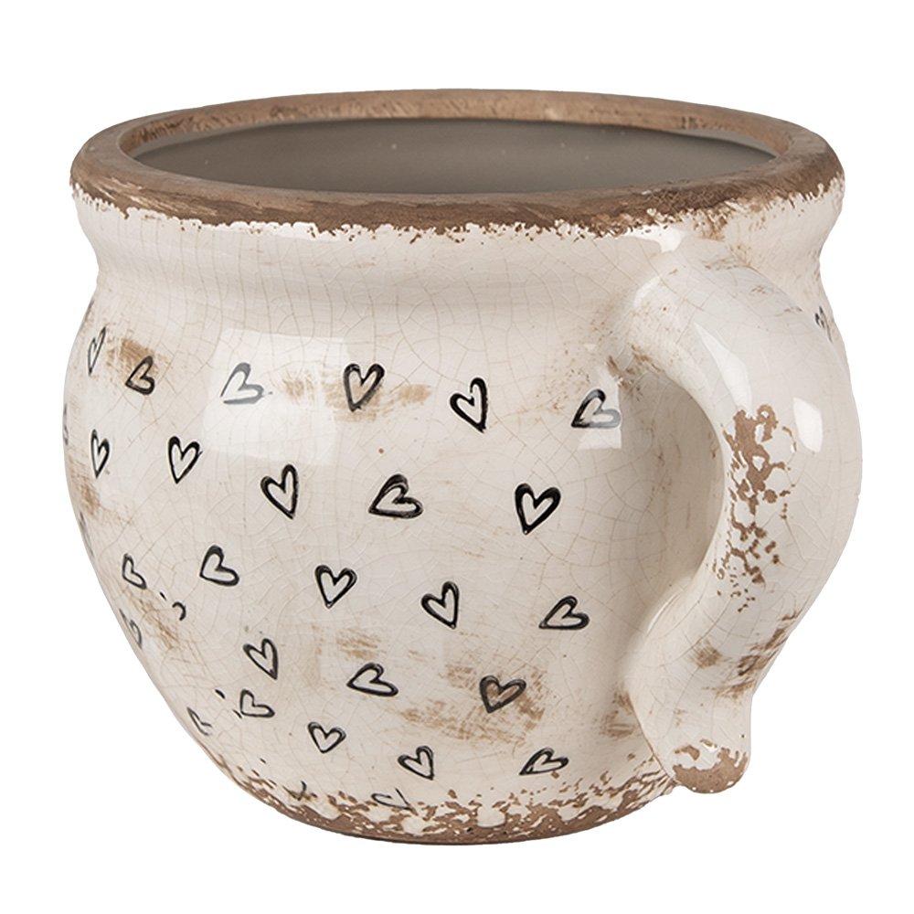 Bloempot 20x17x15 cm Beige Zwart Keramiek Hartjes Bloempot Binnen