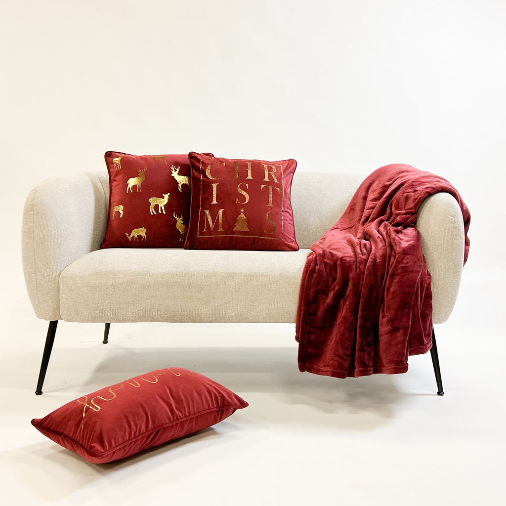 Textino Christmas - Kussen 45x45 cm - Kerstdecoratie - Fluweel - Biking Rood - Rood