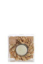 J-Line Kaars + bloemen Rond - glas - wit/naturel - 24U