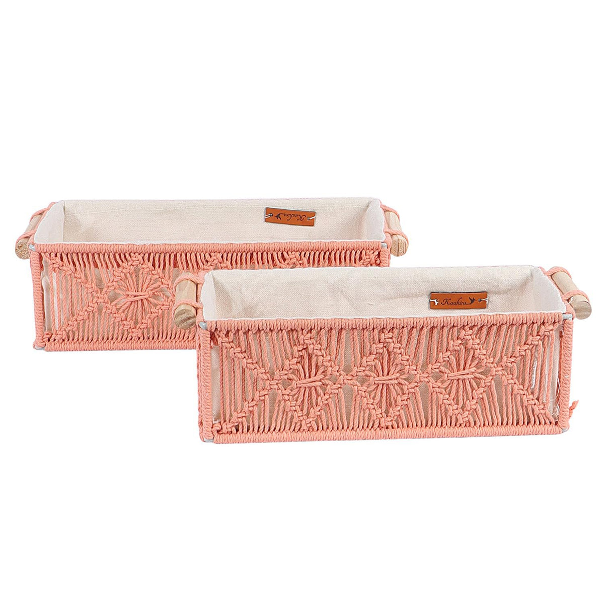 Rose handgeweven katoenen opbergmandenset – set van 2 stuks