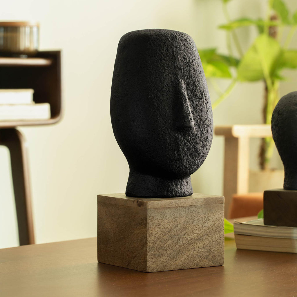 Modern gezichtssculptuur – Zwart Ecomix – Artistiek decoraccent