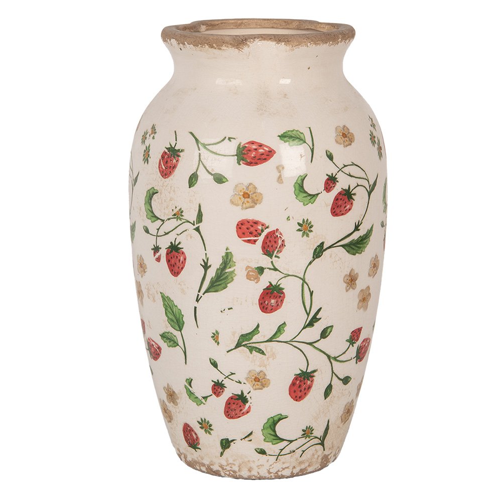 Vaas Ø 16x27 cm Beige Rood Keramiek Aardbeien