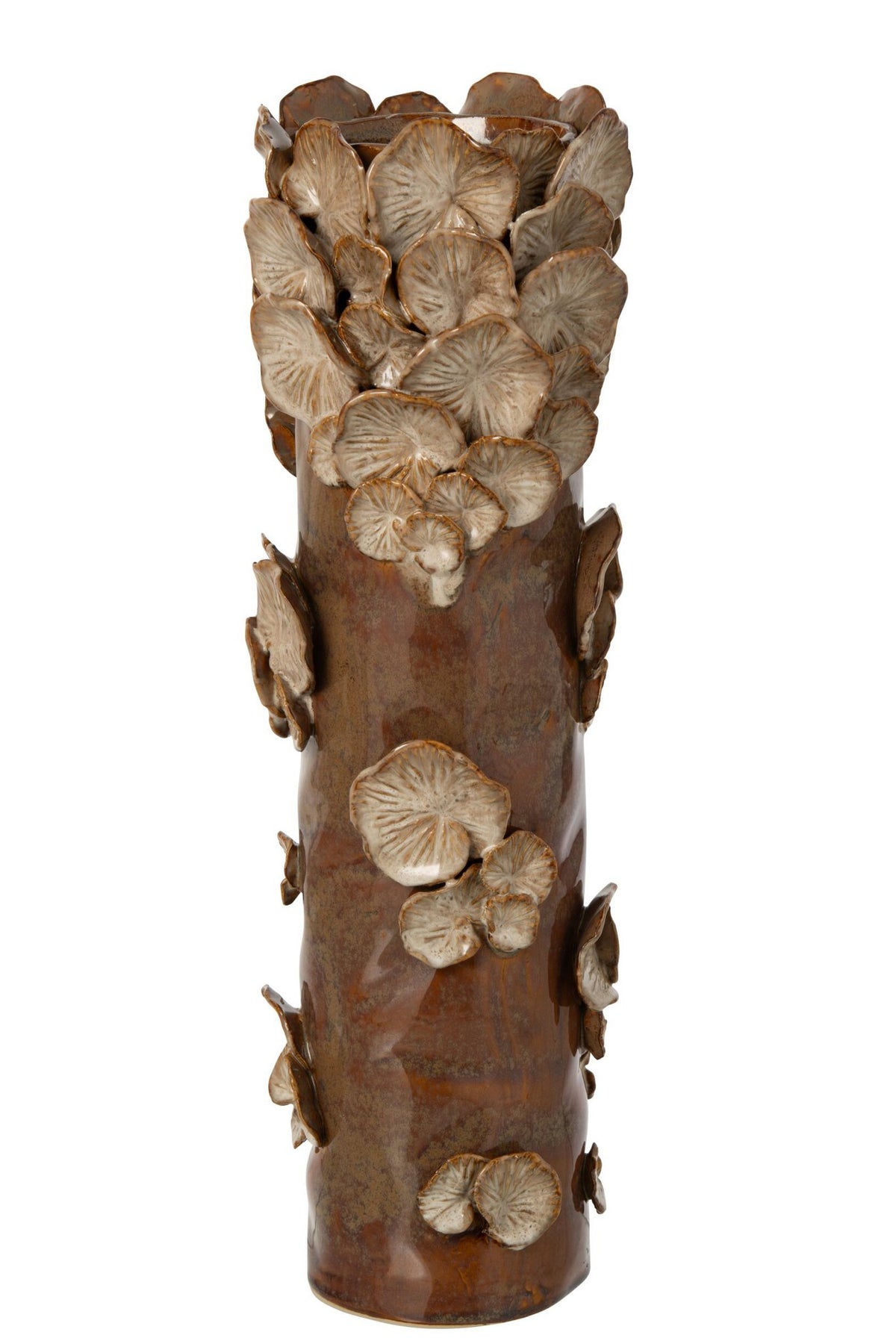J-Line vase Paddenstoelen Cilinder - steengoed - bruin/beige - large