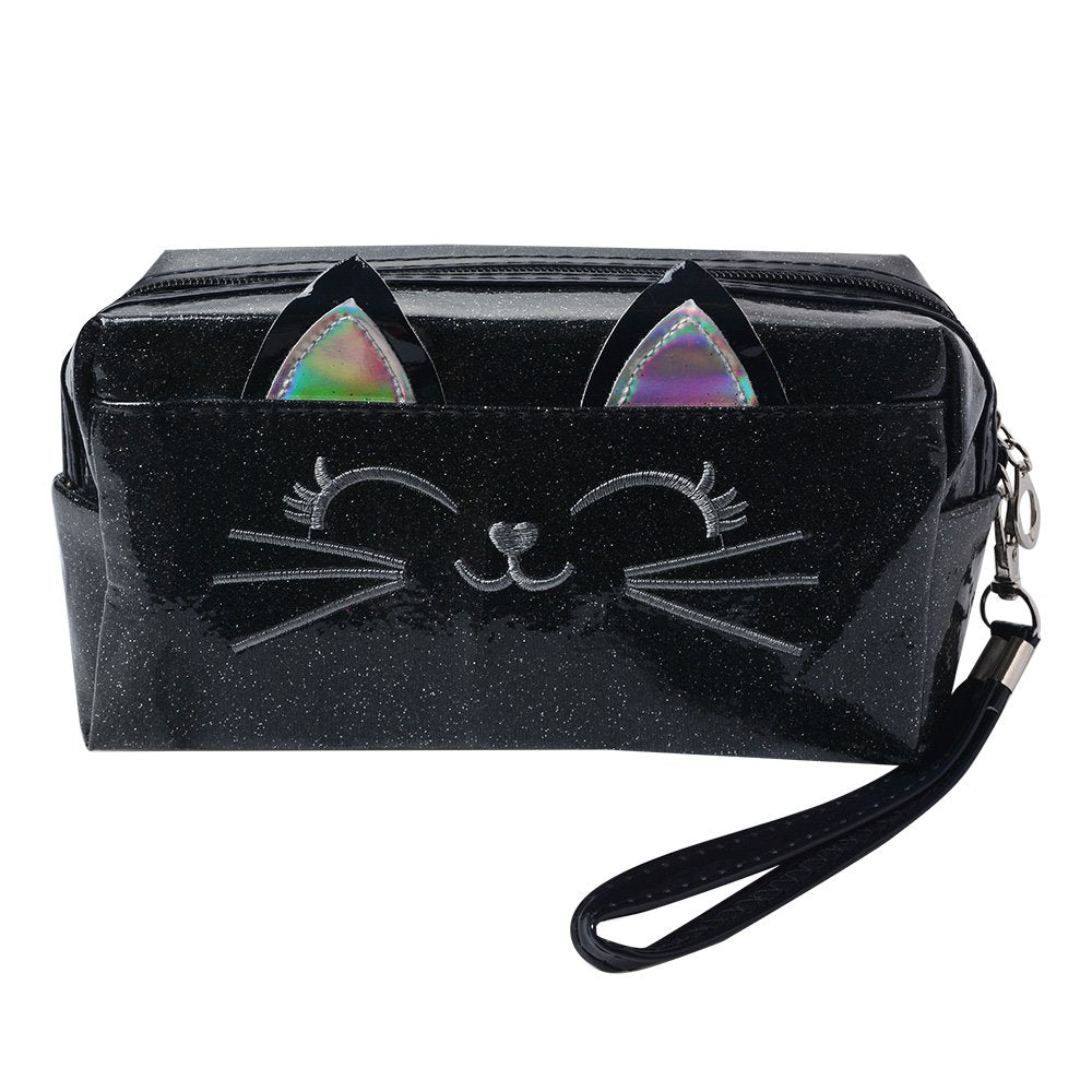 Toilettas Dames Kat 18x10 cm Zwart Polyurethaan
