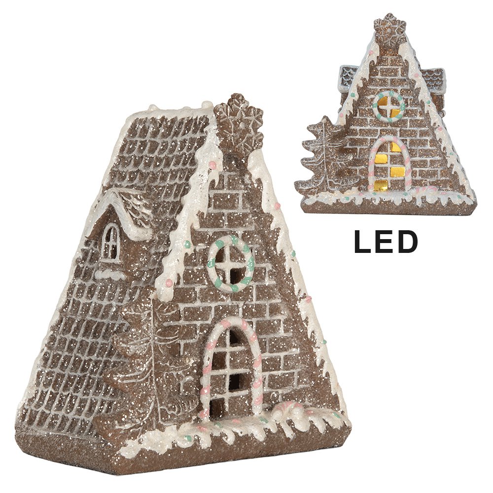 Gingerbread house met LED 17x10x18 cm Bruin Kunststof