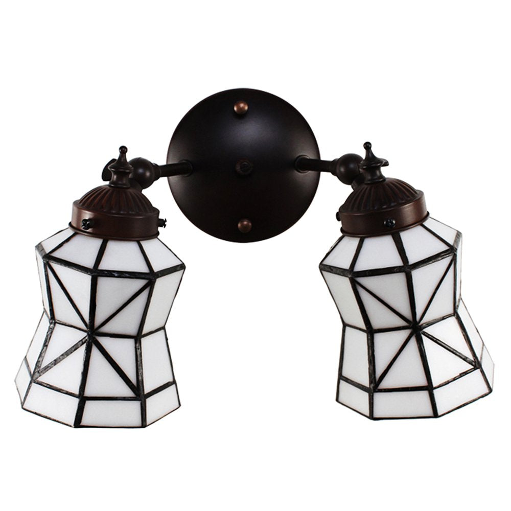 Wandlamp Tiffany 30x23x23 cm Wit Bruin Glas Muurlamp
