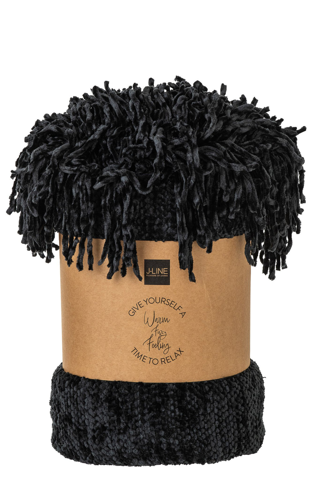 J-Line deken Chenille - polyester - zwart