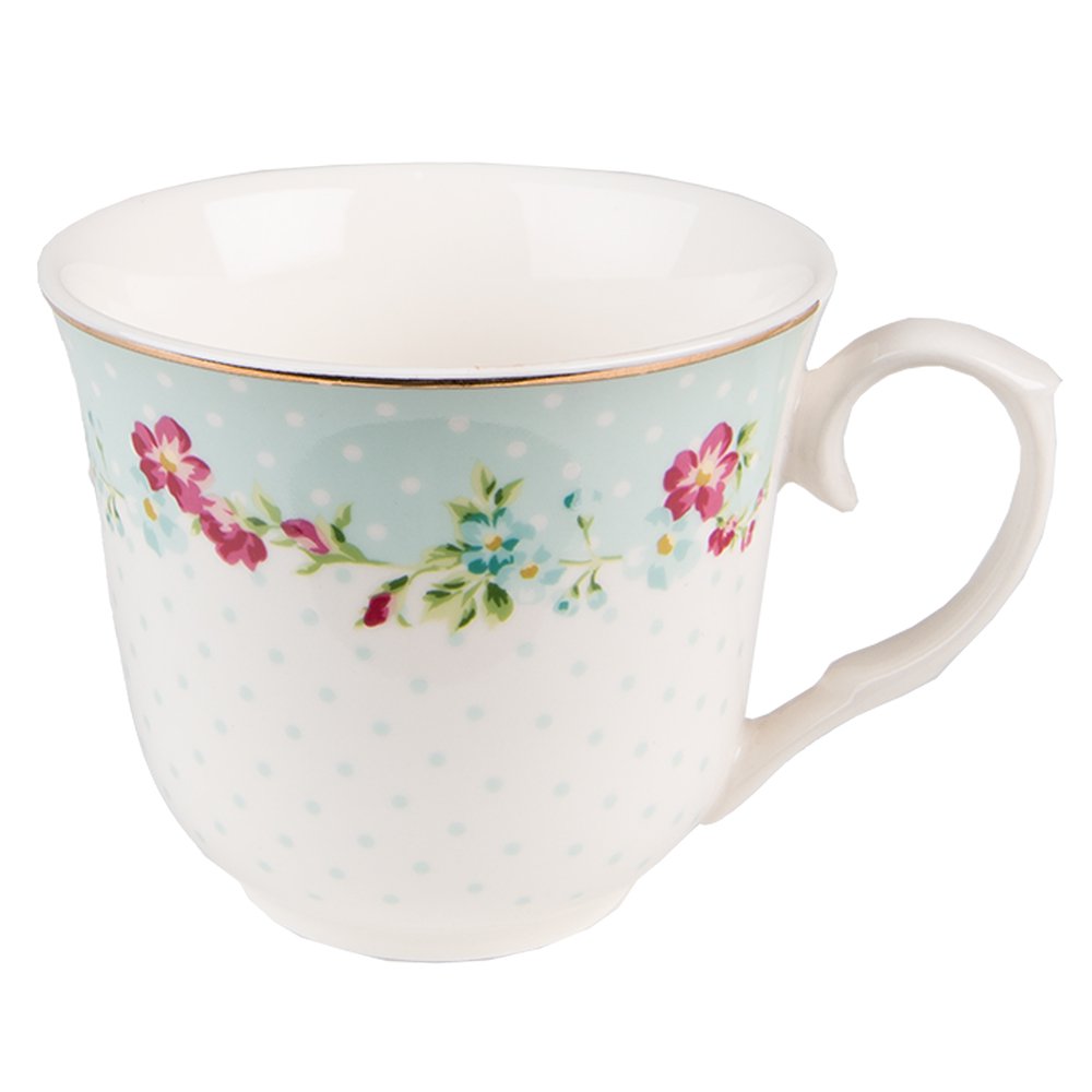 Kop en Schotel 250 ml Wit Groen Porselein Bloemen Servies