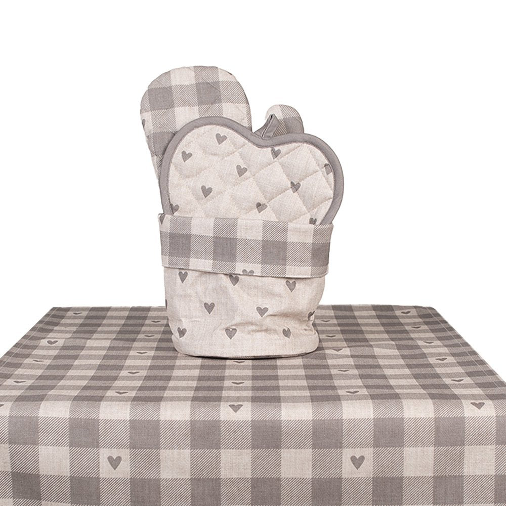 Broodmand Ø 15x16 cm Beige Grijs Katoen Hartjes