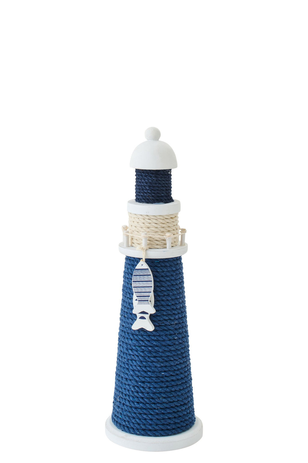 J-Line decoratie Vuurtoren - hout/touw - blauw/wit - S