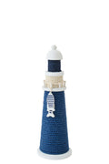 J-Line decoratie Vuurtoren - hout/touw - blauw/wit - S