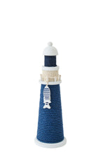 J-Line decoratie Vuurtoren - hout/touw - blauw/wit - S