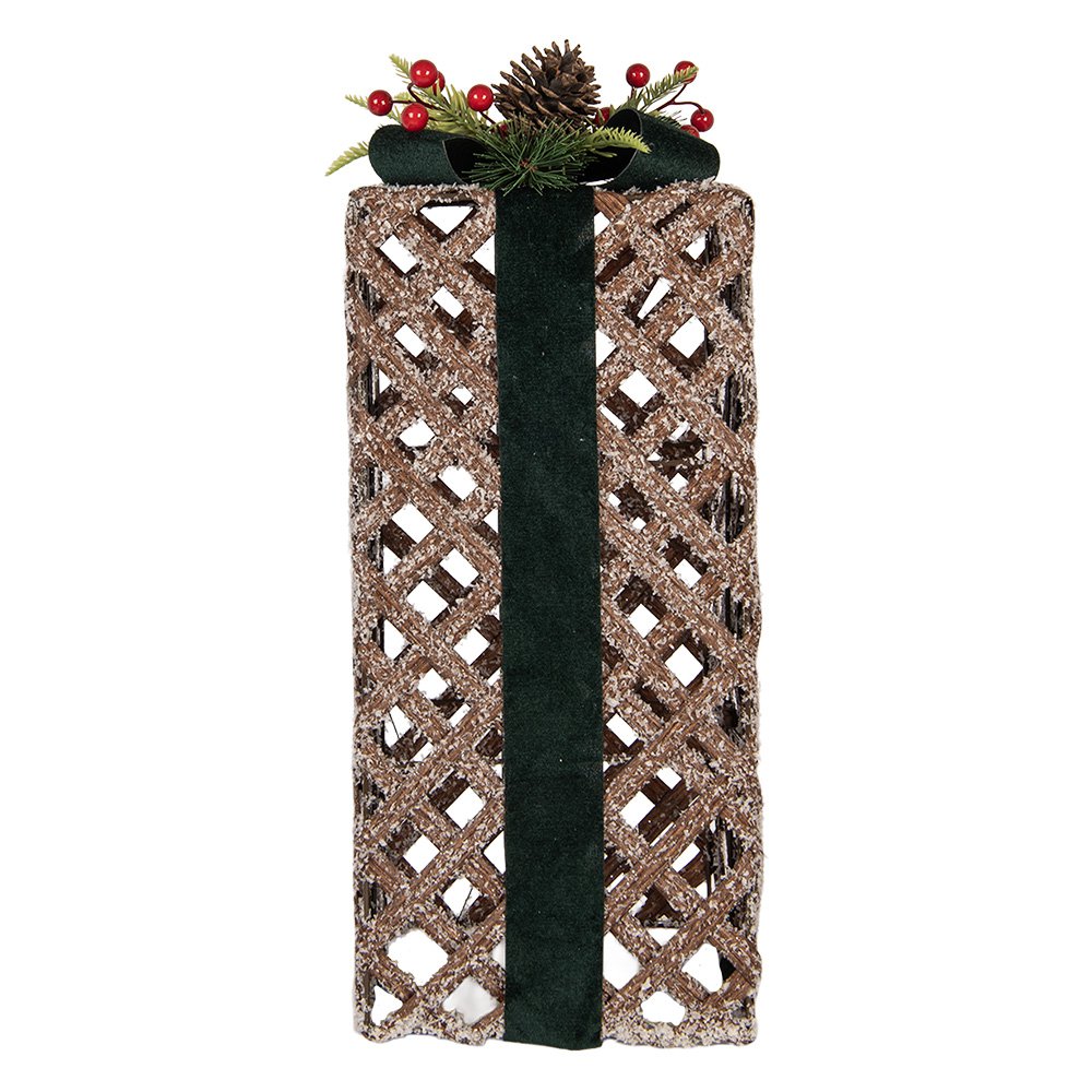 Kerstdecoratie Beeld Cadeau 16x16x44 cm Bruin Rotan