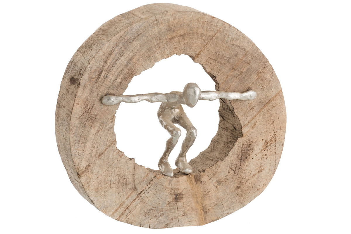 J-Line decoratie Figuur Springen - hout/aluminium - naturel/zilver