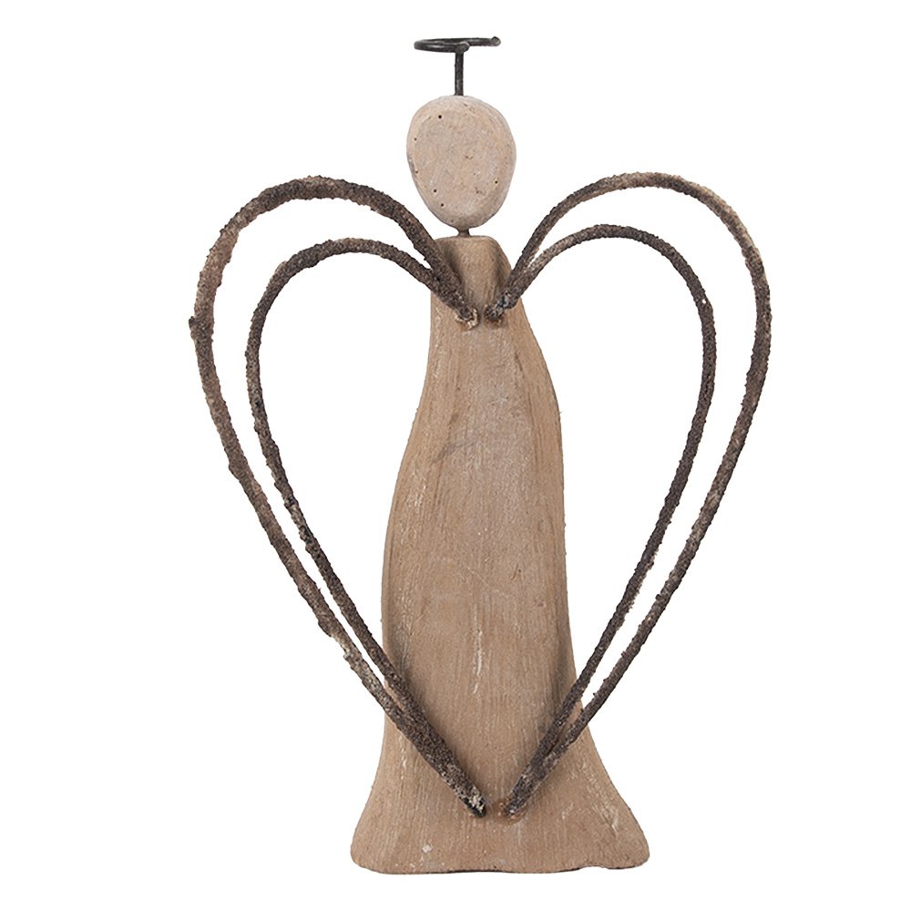Decoratie Beeld Engel 12x3x18 cm Bruin Hout