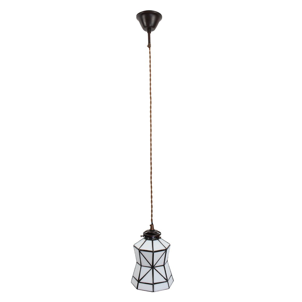Hanglamp Tiffany Ø 15x115 cm wit Bruin Glas Hanglamp Eettafel
