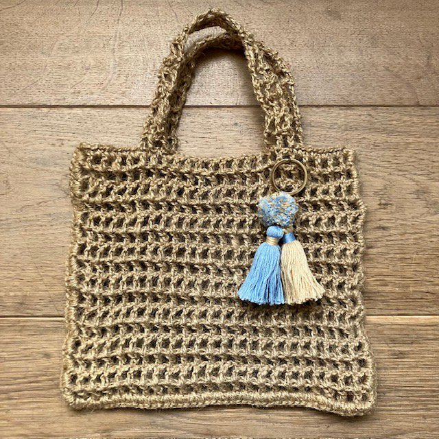 Luna -Leena Keychain Twin Tassels Blue/Sand - Bag Charm - Organic Cotton - Handmade in Nepal - Bag Hanger