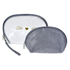 Toilettas Dames Set van 2 24x15 / 19x12 cm Zilverkleurig Polyurethaan Kat