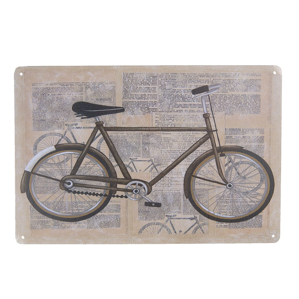 Tekstbord 30x20 cm Beige Grijs IJzer Fiets Wandbord