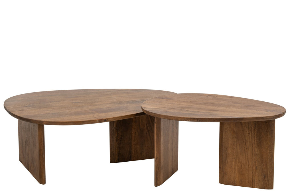 J-Line Salontafels - mangohout - naturel - set van 2