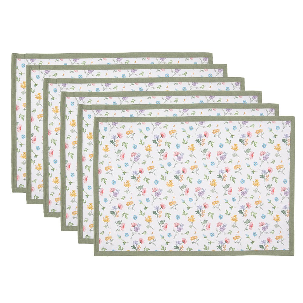 Placemats Set van 6 48x33 cm Wit Groen Katoen Bloemen