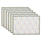 Placemats Set van 6 48x33 cm Wit Groen Katoen Bloemen