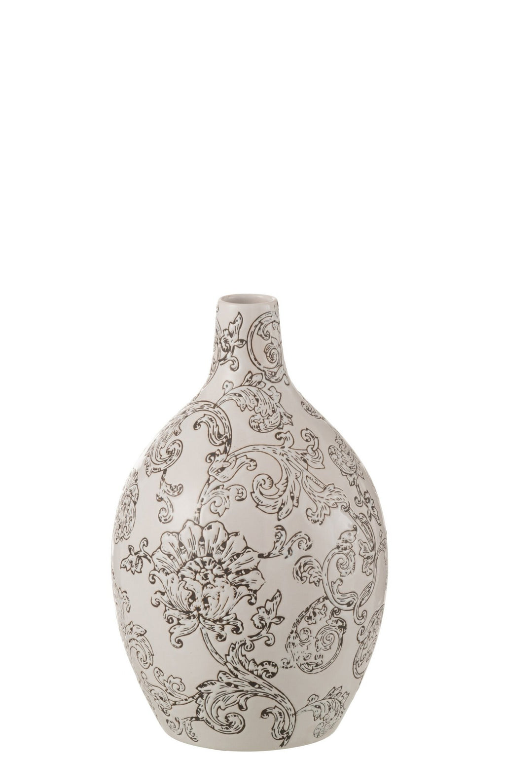 J-Line vaas Zen Rond - porselein - wit/zwart - 30 cm hoog