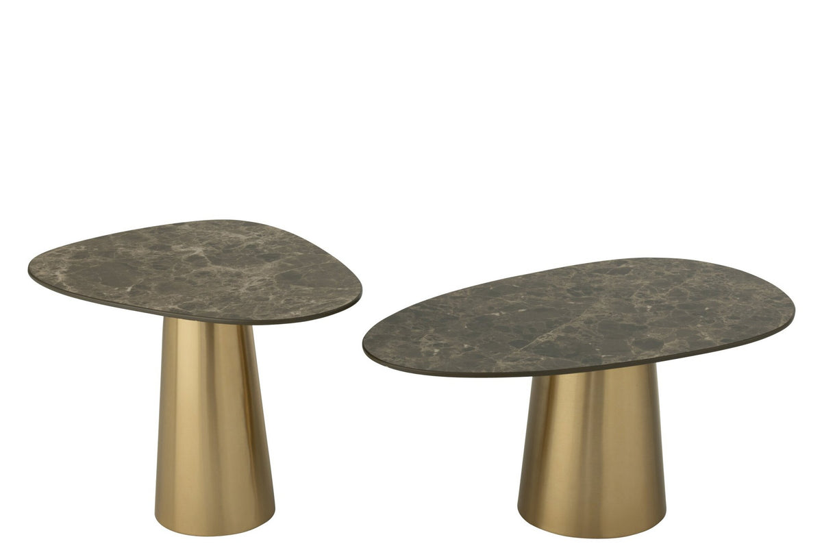 J-Line bijzettafel Marble Effect - ijzer - brons/taupe - set van 2