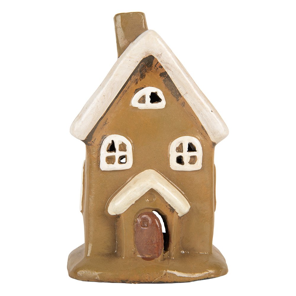 Waxinelichthouder Huis 10x10x16 cm Bruin Keramiek