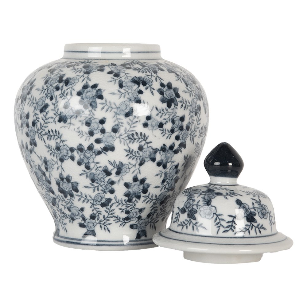 Vaas met Deksel Ø 14x21 cm Wit Blauw Keramiek