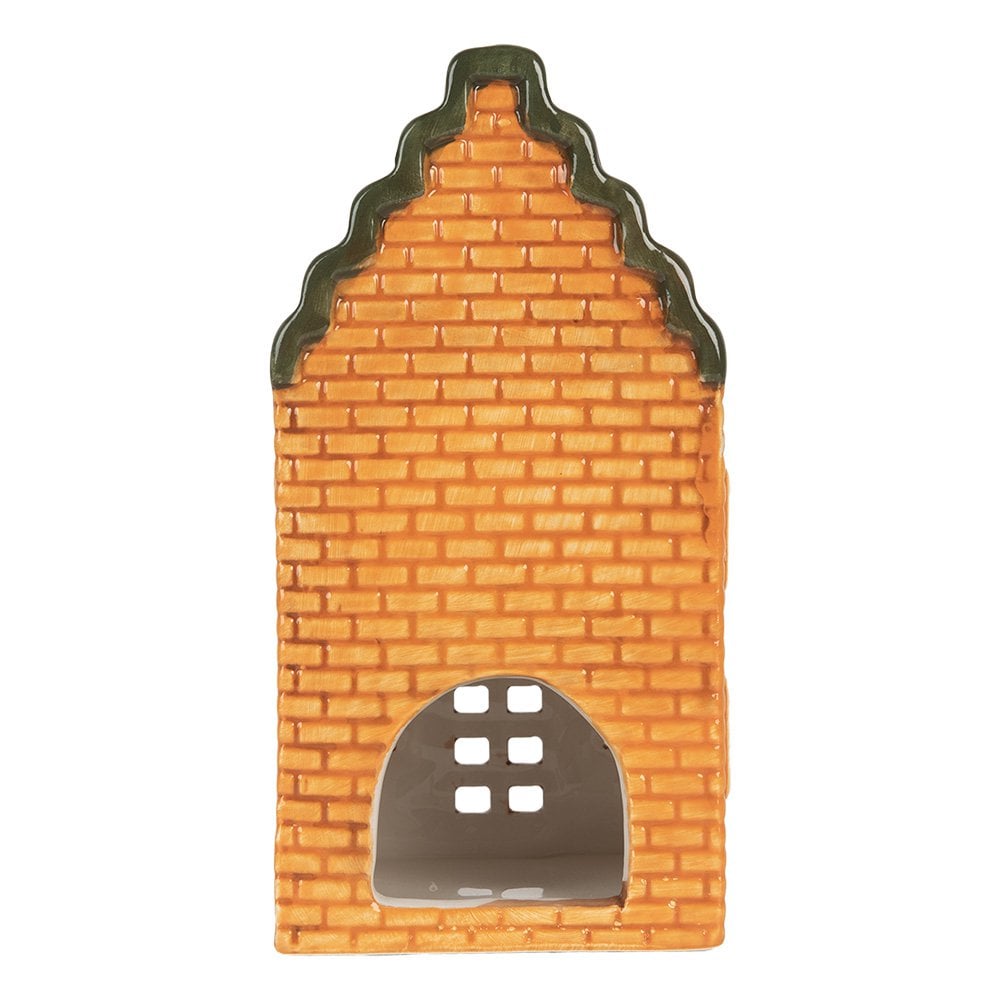Waxinelichthouder Huis 9x10x19 cm Oranje Keramiek