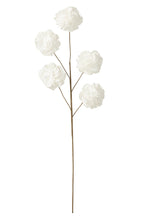 J-Line bloem tak 5 pompoms Eva - kunststof - wit