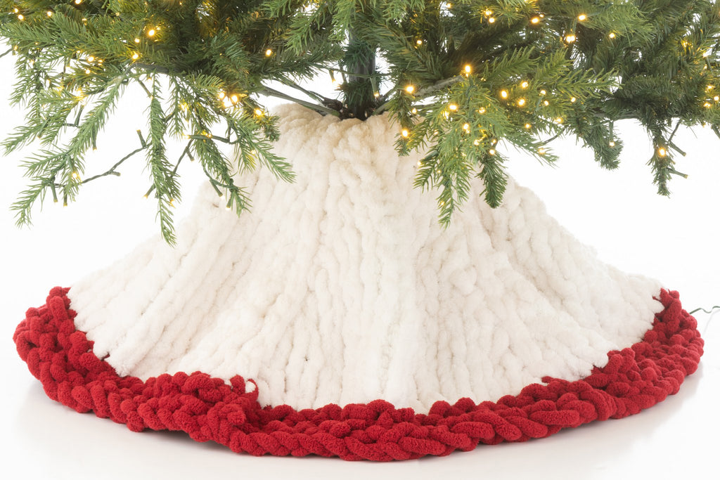 J-Line kerstboom rok Gebreid - polyresin - wit/rood