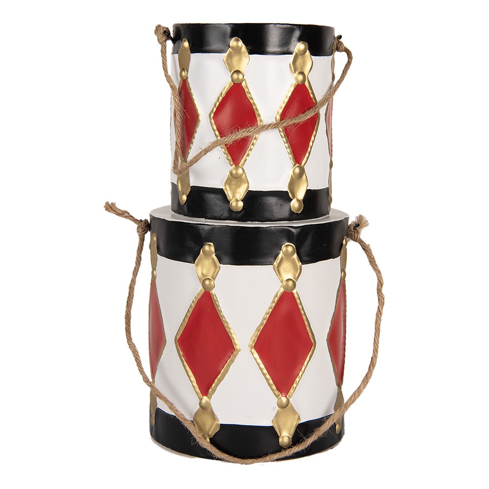 Kerstdecoratie beeld trommel Ø 15x38 / Ø 13x29 cm wit rood metaal