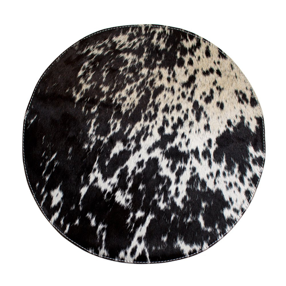 Placemat koehuid rond zwart/wit Ø38cm