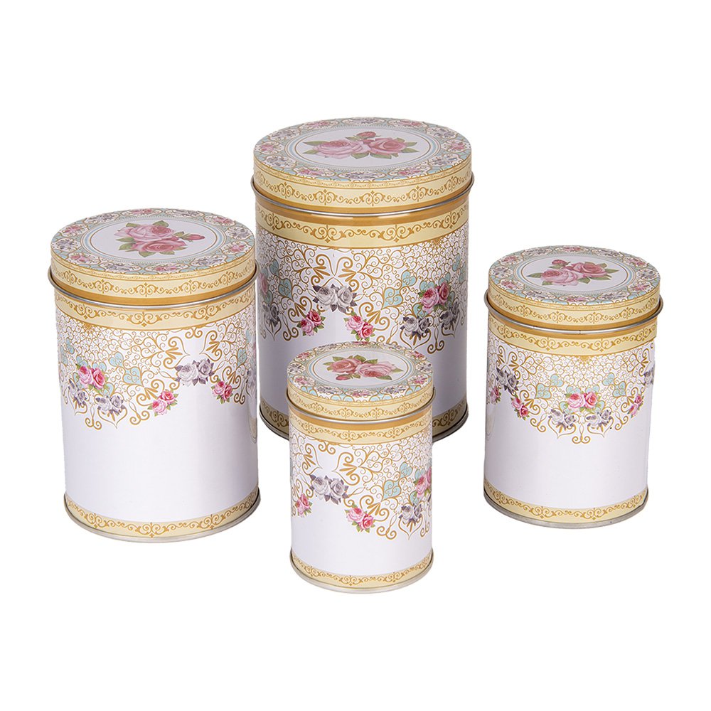 Bewaarblik Set van 4 Ø 11 /Ø 9 /Ø 8 /Ø 6 cm Wit Metaal