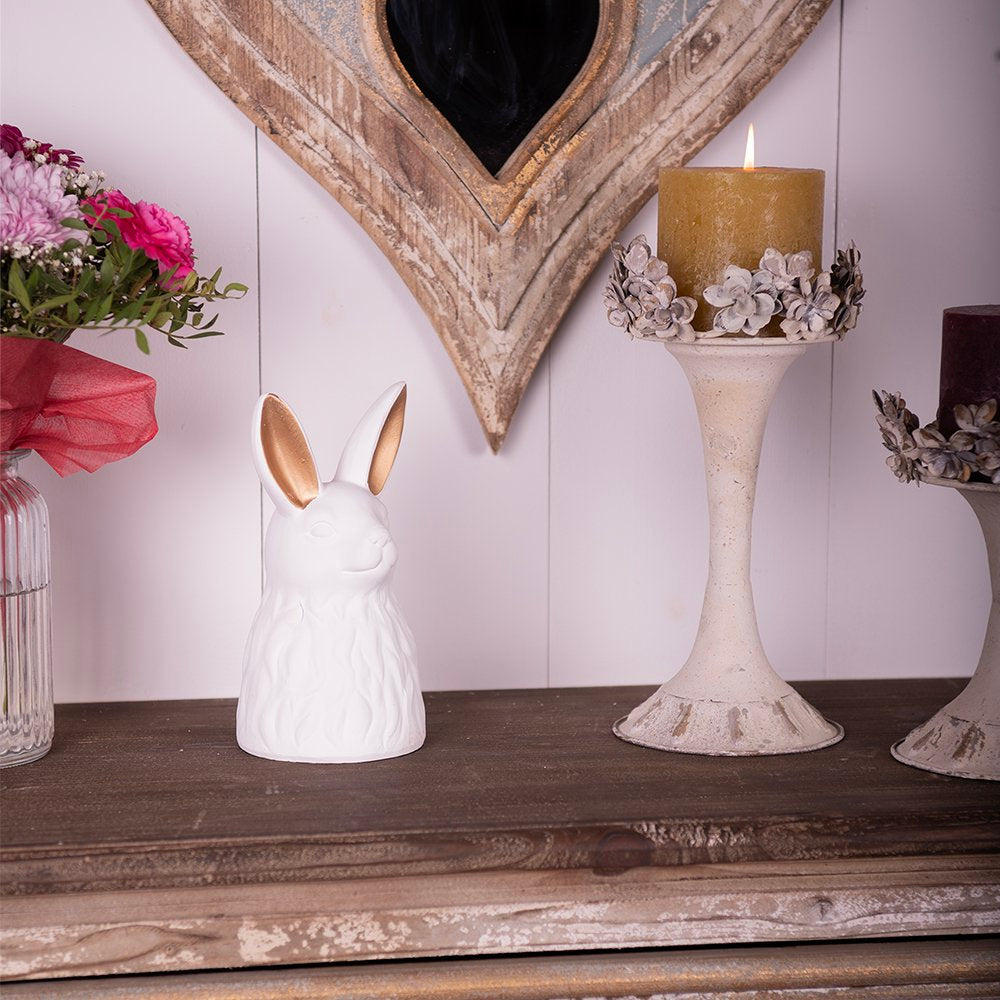 Beeld Konijn 21 cm Wit Goudkleurig Keramiek